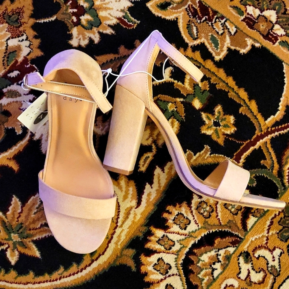 A New Day Ema Blush ankle strap chunky heel fabric sandals padded insole…7 NEW - Picture 1 of 11